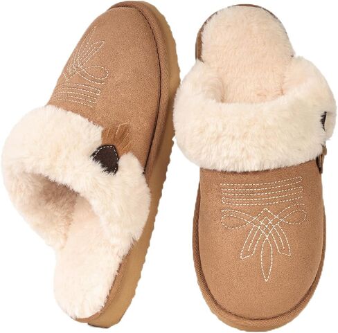 CCF Women's Western Slippers Cowboy Boot Slippers,Indoor Outdoor | warm fuzzy;memory foam;lightweight;cowgirl cowboy style;great for indoor and outdoor in Kuwait