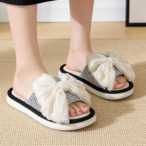 Women's Lace Bow Womens House Slippers, Open Toe House Slippers for Woman Soft Thick in Kuwait