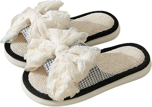 Women's Lace Bow Womens House Slippers, Open Toe House Slippers for Woman Soft Thick in Kuwait