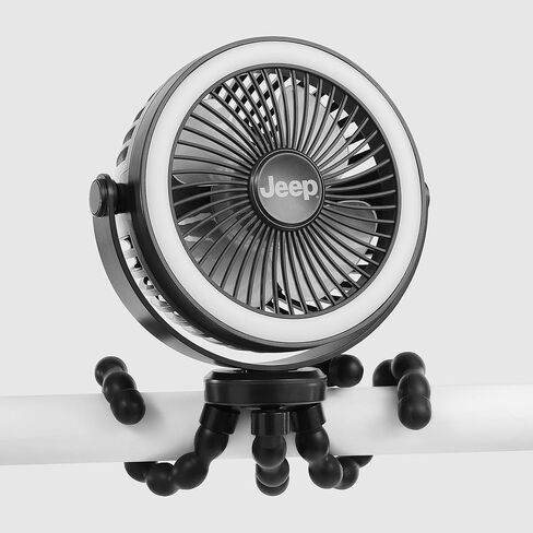 Jeep Portable LED Stroller Fan with Light & Flexible Legs by Delta Children | Stroller Fan with USB-C Rechargeable Battery, 3 Speeds, 3 Brightness Modes, Adjustable Baby Fan for Travel in Kuwait