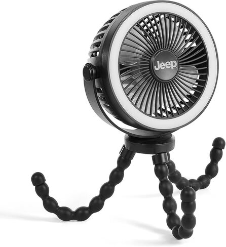 Jeep Portable LED Stroller Fan with Light & Flexible Legs by Delta Children | Stroller Fan with USB-C Rechargeable Battery, 3 Speeds, 3 Brightness Modes, Adjustable Baby Fan for Travel in Kuwait