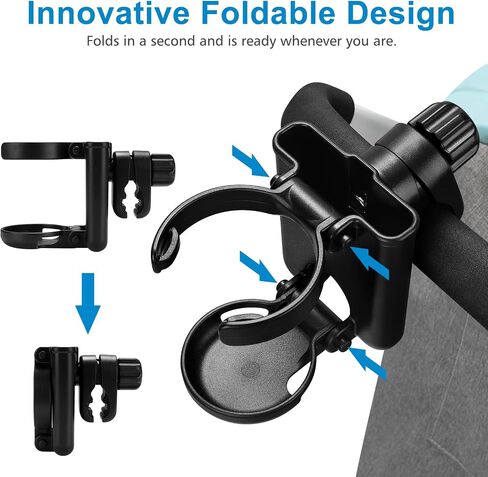 Accmor Stroller Cup Holder with Phone Holder, Foldable Universal Cup Holder, 360 ° Rotatable Bottle Holder for Stroller, Bike, Wheelchair, Walker, Scooter in Kuwait