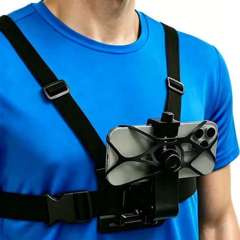 Mobile Phone Chest Mount Harness Strap Holder Cell Phone Clip for Recording VLOG/POV, Accessories Kit Compatible for Most Action Camera and Cellphones in Kuwait