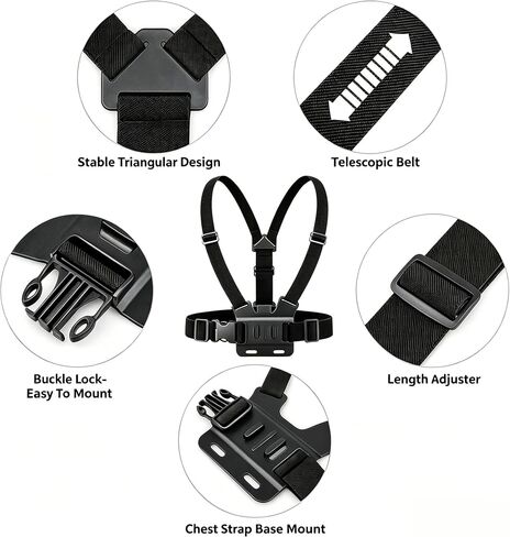 Mobile Phone Chest Mount Harness Strap Holder Cell Phone Clip for Recording VLOG/POV, Accessories Kit Compatible for Most Action Camera and Cellphones in Kuwait