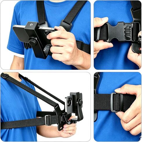 Mobile Phone Chest Mount Harness Strap Holder Cell Phone Clip for Recording VLOG/POV, Accessories Kit Compatible for Most Action Camera and Cellphones in Kuwait