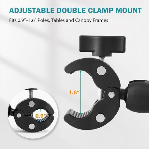 EAGLE PEAK Heavy Duty Adjustable Clamp Mount for Camping Lights & Canopy Frames, 360° Rotating Ball Head, Aluminum Drop-Resistant Photography Clamp, Bracket for Umbrella, Monitor, Camera & LED Light in Kuwait