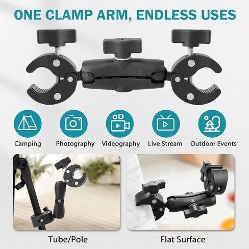 EAGLE PEAK Heavy Duty Adjustable Clamp Mount for Camping Lights & Canopy Frames, 360° Rotating Ball Head, Aluminum Drop-Resistant Photography Clamp, Bracket for Umbrella, Monitor, Camera & LED Light in Kuwait