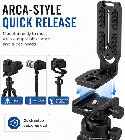 DSLR Camera L-Bracket, Vertical & Horizontal Switching Quick Release Plate, Compatible with Canon Nikon Sony DJI Osmo Ronin Zhiyun Stabilizer, Tripod & Monopod in Kuwait