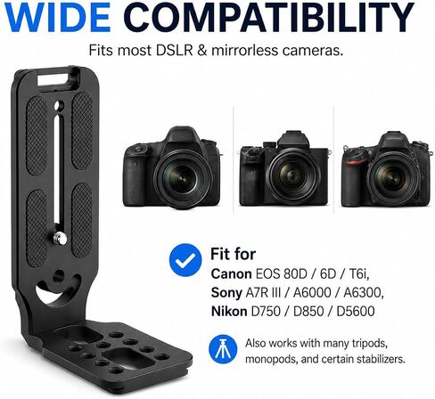 DSLR Camera L-Bracket, Vertical & Horizontal Switching Quick Release Plate, Compatible with Canon Nikon Sony DJI Osmo Ronin Zhiyun Stabilizer, Tripod & Monopod in Kuwait