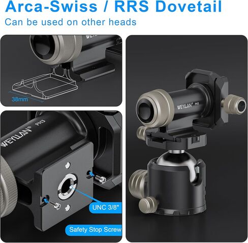 WEYLLAN PH3 MonoGimbal Head for Tripod Monopod, CNC All Metal Side Saddle Gimbal Tilt Head with Arca Swiss Quick Release Plate, Compatible with Camera, Telephoto Lenses, Max Load 22lbs/10kg in Kuwait