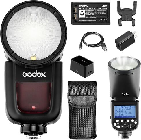 Godox V1-N Flash Speedlite for Nikon, 76Ws 2.4G X Wireless Round Head | 1.5s Recycle Time, 1/8000s HSS camera flash speedlight, 480 full-power flashes, 10 Levels LED modeling lamp in Kuwait