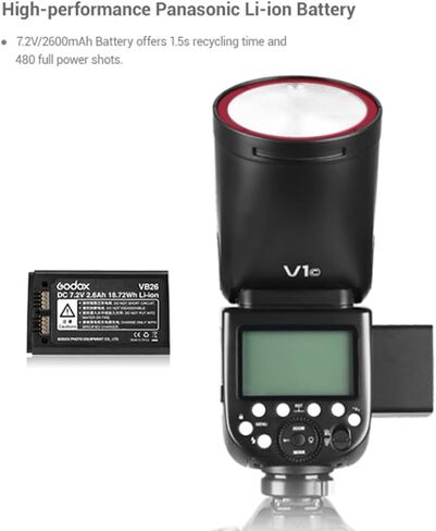 Godox V1-N Flash Speedlite for Nikon, 76Ws 2.4G X Wireless Round Head | 1.5s Recycle Time, 1/8000s HSS camera flash speedlight, 480 full-power flashes, 10 Levels LED modeling lamp in Saudi Arabia