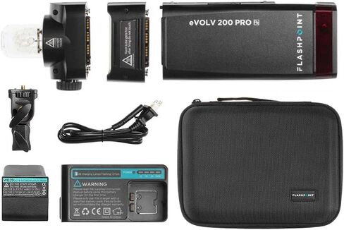 Flashpoint eVOLV 200 Pro TTL Pocket Flash Kit for Camera Strobe Light Photography, 200Ws, 1/8000 HSS, 500 Full Power Flashes, 0.01-1.8s Recycling w/2900mAh Battery, Bare Bulb/Speedlite Flash in Kuwait