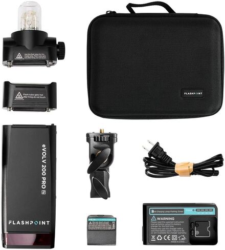 Flashpoint eVOLV 200 Pro TTL Pocket Flash Kit for Camera Strobe Light Photography, 200Ws, 1/8000 HSS, 500 Full Power Flashes, 0.01-1.8s Recycling w/2900mAh Battery, Bare Bulb/Speedlite Flash in Kuwait