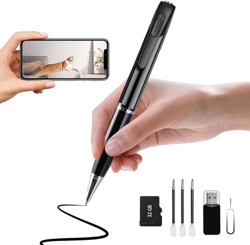 1080P WiFi Camera Pen, 32GB Card Included Portable Hidden Cam | Motion Detection Alert, Quick Start,WiFi & AP Hotpot, 250mAh Battery, Remote Viewing, 100° Angle, No Audio in Kuwait