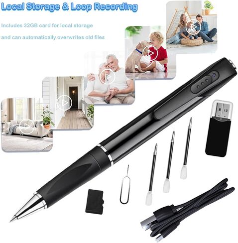 1080P WiFi Camera Pen, 32GB Card Included Portable Hidden Cam | Motion Detection Alert, Quick Start,WiFi & AP Hotpot, 250mAh Battery, Remote Viewing, 100° Angle, No Audio in Saudi Arabia