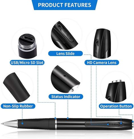 1080P WiFi Camera Pen, 32GB Card Included Portable Hidden Cam | Motion Detection Alert, Quick Start,WiFi & AP Hotpot, 250mAh Battery, Remote Viewing, 100° Angle, No Audio in Kuwait