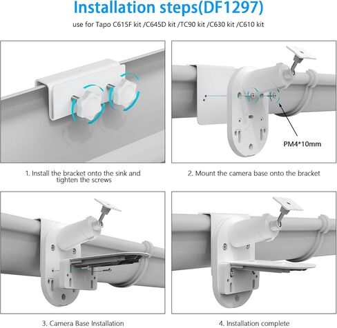 Gutter Mount Compatible with TP-Link Tapo C660 C615F C645D C402 C403 C460 C425 C630 C411 C610 TC82 TC90 TC85 KIT C675D KIT Solar Cameras and C545d,Tapo A201 Solar Panel Camera (White) in Kuwait