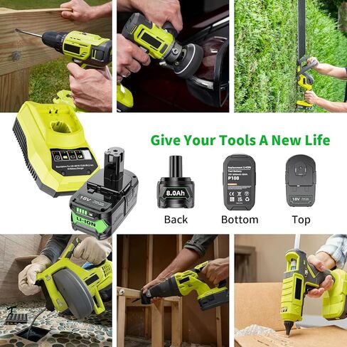 2Packs Upgraded 8.0Ah Replacement for Ryobi 18V Battery Compatible with 18 Volt Lithium Battery P108 P102 P103 P104 P105 P107 P109 P122 Cordless Power Battery Tools in Kuwait