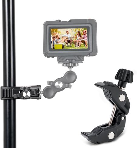 Universal Super Clamp Camera Mount, Adjustable Metal Heavy Duty Clamp with 1/4"-20 & 3/8"-16 Threads, 0.47-2.36'' Jaw Grip Desk Clamps for Magic Arm Light Stand Tube Bike Handlebar Stroller Tripod in Kuwait