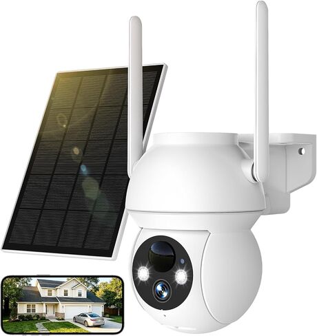 YOTON Solar Security Camera Wireless Outdoor | PIR Human Detection, Color Night Vision, Two-Way Audio, IP66 Waterproof, Spotlight & Siren, 2.4GHz WiFi, Battery Powered in Kuwait
