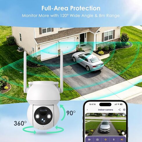 YOTON Solar Security Camera Wireless Outdoor | PIR Human Detection, Color Night Vision, Two-Way Audio, IP66 Waterproof, Spotlight & Siren, 2.4GHz WiFi, Battery Powered in Kuwait