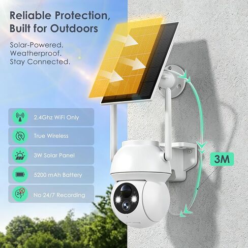 YOTON Solar Security Camera Wireless Outdoor | PIR Human Detection, Color Night Vision, Two-Way Audio, IP66 Waterproof, Spotlight & Siren, 2.4GHz WiFi, Battery Powered in Kuwait