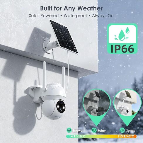 YOTON Solar Security Camera Wireless Outdoor | PIR Human Detection, Color Night Vision, Two-Way Audio, IP66 Waterproof, Spotlight & Siren, 2.4GHz WiFi, Battery Powered in Kuwait