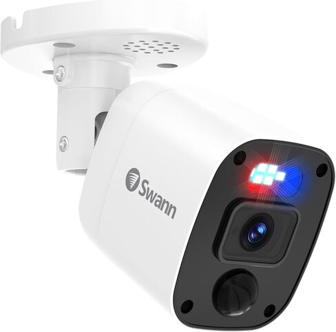Swann Add-On DVR Flashing Light Bullet Camera with Sensor Spotlight, 4K UHD Video, Indoor or Outdoor Design, Dusk to Dawn Color Night Vision Plus True Detect Heat, Motion Detection, and One Way Audio in Kuwait