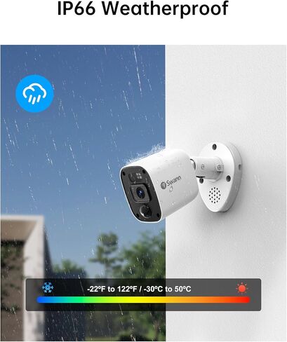 Swann Add-On DVR Flashing Light Bullet Camera with Sensor Spotlight, 4K UHD Video, Indoor or Outdoor Design, Dusk to Dawn Color Night Vision Plus True Detect Heat, Motion Detection, and One Way Audio in Kuwait