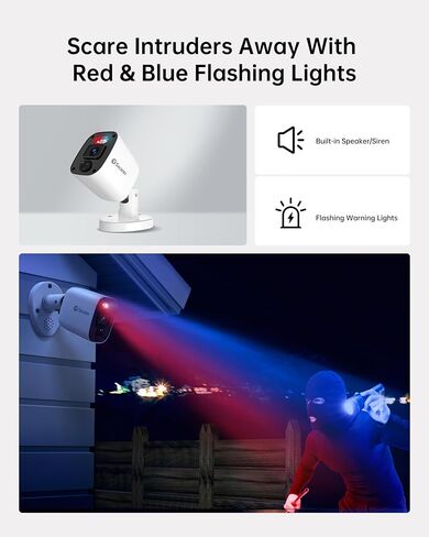 Swann Add-On DVR Flashing Light Bullet Camera with Sensor Spotlight, 4K UHD Video, Indoor or Outdoor Design, Dusk to Dawn Color Night Vision Plus True Detect Heat, Motion Detection, and One Way Audio in Kuwait