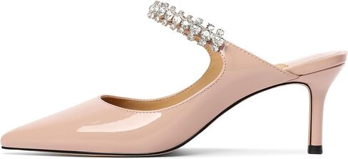 Joseywade Rhinestone Strap Pointed Toe Mules Pointed Toe Slip On 2.5 Inch Stiletto Kitten Heel Mules For Women Nude Patent Leather Bridal Party Wedding Office Fashion Heels US 9 in Kuwait
