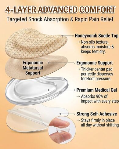 Metatarsal Pads Women, Ball of Foot Cushions, Gel Inserts, 3 Pairs | 3 pairs gel metatarsal pads for women, ball of foot cushions shoe inserts for high heels, flats & sandals, Beige in Saudi Arabia
