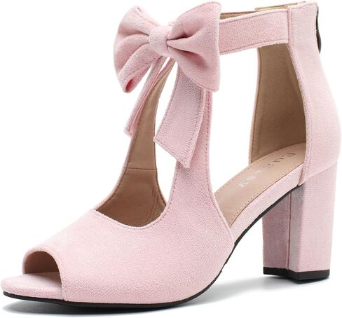 Women's Bows Strappy Sandals Open Toe Chunky High Heels Sandals Ankle Strap Dressy Pumps Back Zip Cutout Heeled Summer Party Sandals in Kuwait
