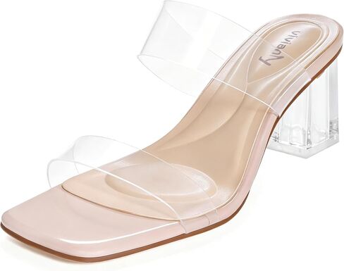 vivianly Clear Heels for women Mid Block Square Toe Sandals for Paty in Kuwait