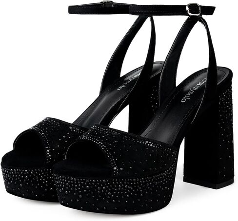 Women's Sparkly Platform Heels Rhinestone Open Toe Block Heels | Comfortable Open Toe Chunky Block Sandals with Ankle Strap for Birthday Party, Prom, Club, Night Out & Holiday Events in Kuwait