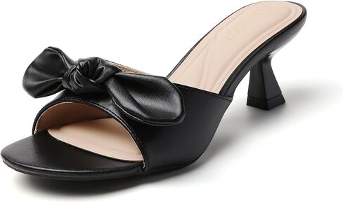 Tilocow Kitten Heels for Women Round Toe Heels Slip On With Bow Backless Mid Heeled Sandals Dress Shoes for Party Wedding in Kuwait