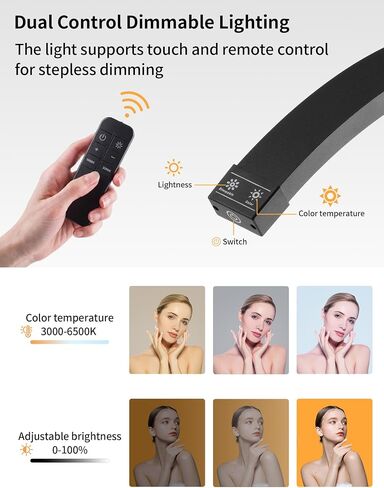 SITTO Wall Mounted Half Moon Beauty Light, LED Hanging Lash Lamp, Black | Beauty moon light with Phone Holder, Dimmable Brightness for Tattoo, Nail, Barbershop, Eyelash Extension, Skincare in Kuwait