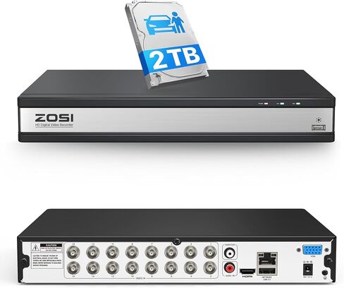 ZOSI 16 Channel 1080P Hybrid 4-in-1(TVI/AHD/CVI/CVBS) CCTV DVR with 2TB Hard Drive, AI Human/Vehicle Detection, H.265+ 16CH Surveillance Digital Video Recorder for 2MP Security Cameras, Remote Access in Kuwait