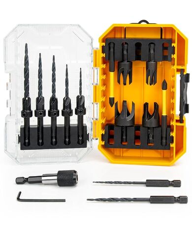 16PCS Countersink Drill Bit Set, Adjustable Depth Tapered Drill Bits with 4 Wood Plug Cutters & 1/4" Hex Shank, Counter Sink Drill Bit for Wood with Storage Box in Kuwait