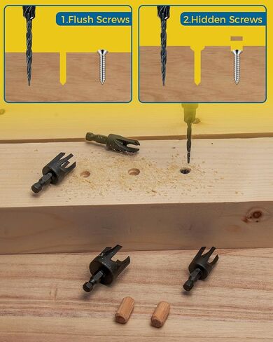 16PCS Countersink Drill Bit Set, Adjustable Depth Tapered Drill Bits with 4 Wood Plug Cutters & 1/4" Hex Shank, Counter Sink Drill Bit for Wood with Storage Box in Kuwait