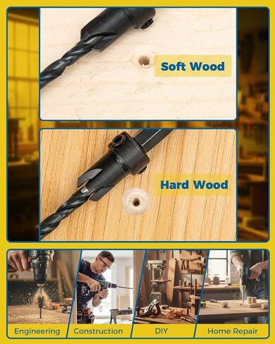 16PCS Countersink Drill Bit Set, Adjustable Depth Tapered Drill Bits with 4 Wood Plug Cutters & 1/4" Hex Shank, Counter Sink Drill Bit for Wood with Storage Box in Kuwait