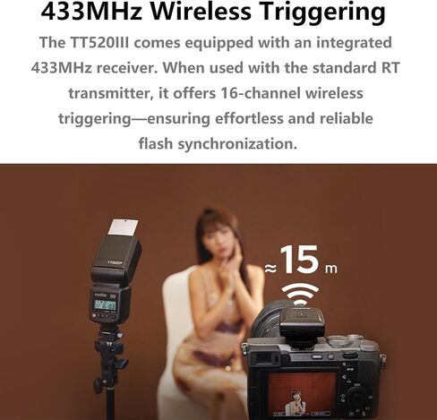 Godox TT520III TT520 III TT520-III 433MHz GN33 Camera Flash Speedlite with RT Transmitter for Canon Sony Nikon Fujifilm Olympus Pentax and Other DSLR Cameras,1.8s Recycle Time,400 Full-Power Flashes in Kuwait