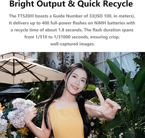 Godox TT520III TT520 III TT520-III 433MHz GN33 Camera Flash Speedlite with RT Transmitter for Canon Sony Nikon Fujifilm Olympus Pentax and Other DSLR Cameras,1.8s Recycle Time,400 Full-Power Flashes in Kuwait
