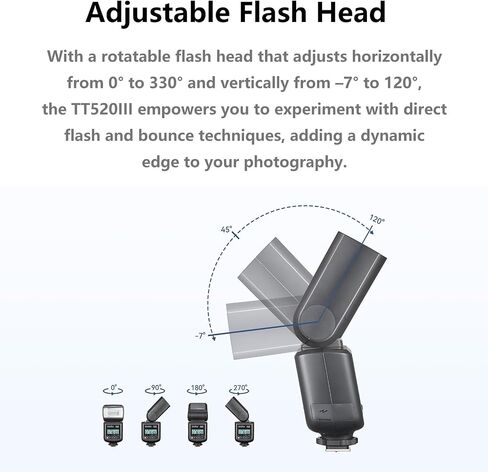 Godox TT520III TT520 III TT520-III 433MHz GN33 Camera Flash Speedlite with RT Transmitter for Canon Sony Nikon Fujifilm Olympus Pentax and Other DSLR Cameras,1.8s Recycle Time,400 Full-Power Flashes in Kuwait