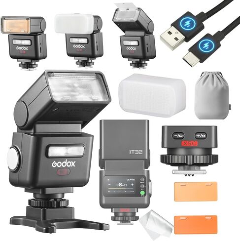 Godox IT32 TTL Camera Flash with X5 C Flash Trigger for Canon Cameras,Magnetic Hotshoe&Trigger 2-in-1,Colorful Touch Screen,Rotatable Flash Head, TTL&HSS,Incompatible with R50/R50V in Kuwait
