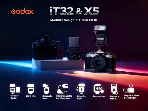 Godox IT32 TTL Camera Flash with X5 C Flash Trigger for Canon Cameras,Magnetic Hotshoe&Trigger 2-in-1,Colorful Touch Screen,Rotatable Flash Head, TTL&HSS,Incompatible with R50/R50V in Kuwait