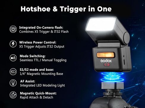 Godox IT32 TTL Camera Flash with X5 C Flash Trigger for Canon Cameras,Magnetic Hotshoe&Trigger 2-in-1,Colorful Touch Screen,Rotatable Flash Head, TTL&HSS,Incompatible with R50/R50V in Kuwait