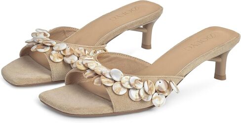 DOEYG Suede Kitten Heels Sandals for Women Slide Sandals Dressy Comfortable Square Open Toe Summer Slip on Mule heels Heeled Sandal with Shell in Kuwait