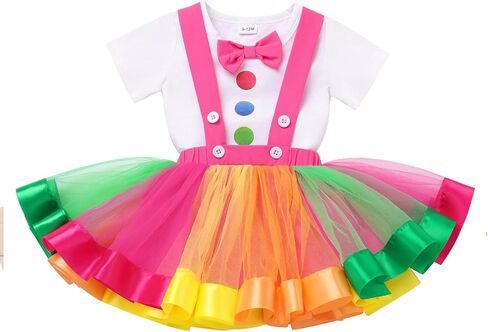 IBTOM CASTLE Toddler Baby Girl Clown Circus Outfit Short Sleeve Bowknot T-shirt Top and Rainbow Suspender Skirt 2pcs Set 1st 2nd 3rd 4th Birthday Cake Smash Photoshoot Dresses Pink 2-3 T in Kuwait